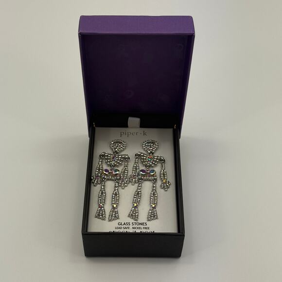 Piper K Creep it Real Halloween Skeleton Glass Stones Earrings - Picture 2 of 7